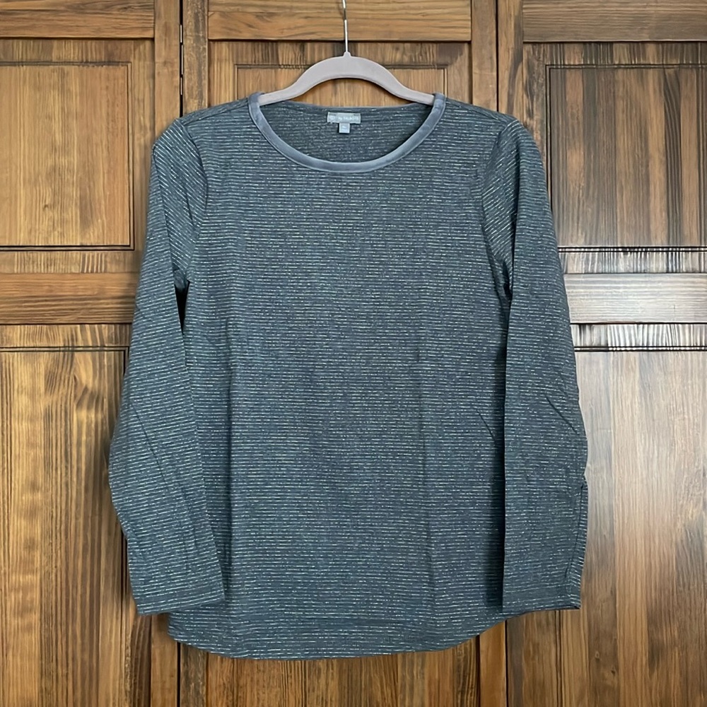 TALBOTS Grey Long Sleeve Tee with Silver Metallic Stripes NWOT